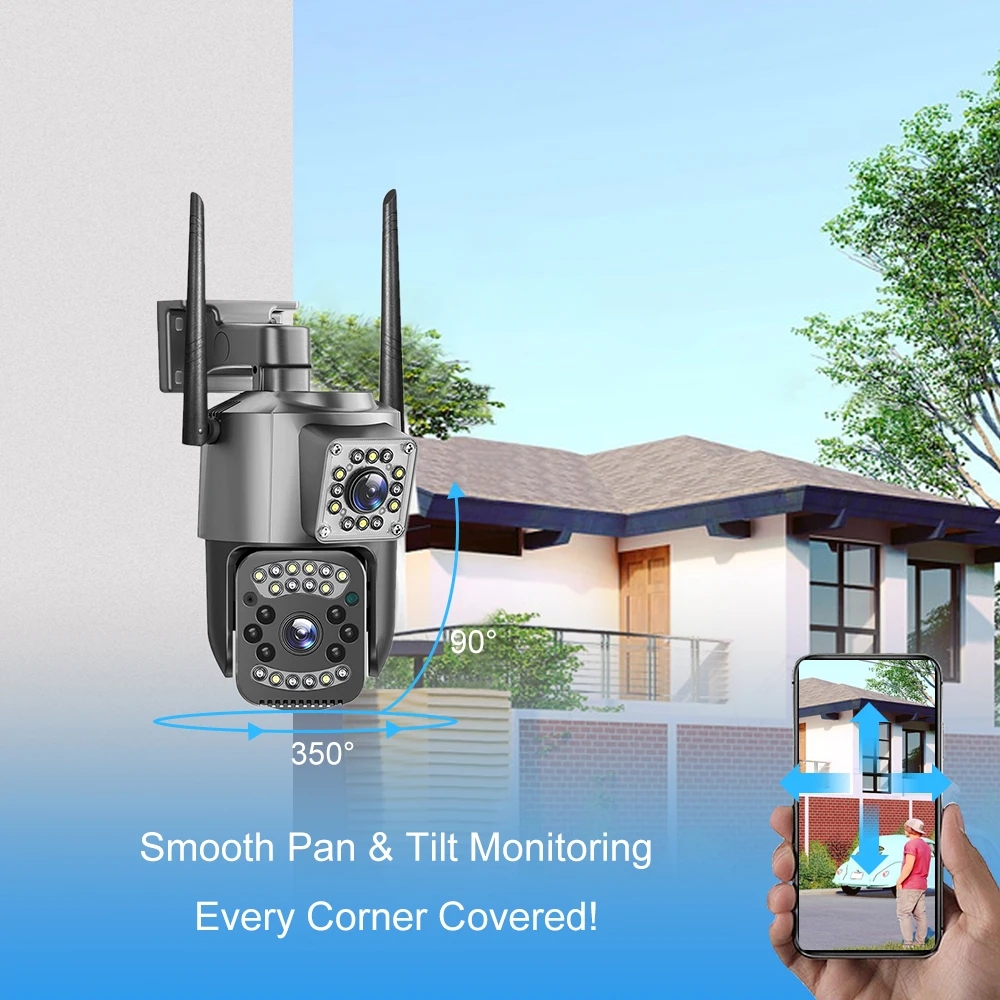 Dual Lens Security Camera V380 Pro Smart Home 4MP Auto Tracking Waterproof Outdoor Wireless WIFI IP Camera