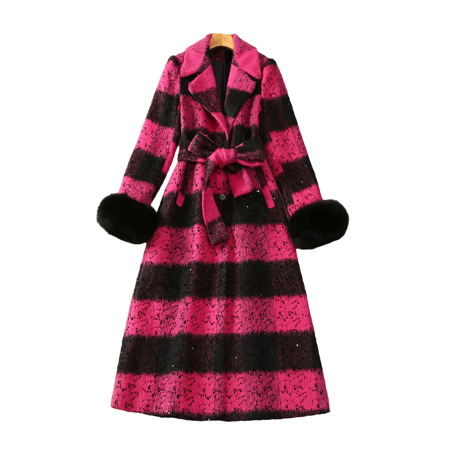 2023 Jesienna Pink Plaid Belted Blends Wood Firma Otwardzka długie rękawowe cekiny z pojedynczą długą warstwą znamionową płaszcze o rozmiarach XXXL S3O261026