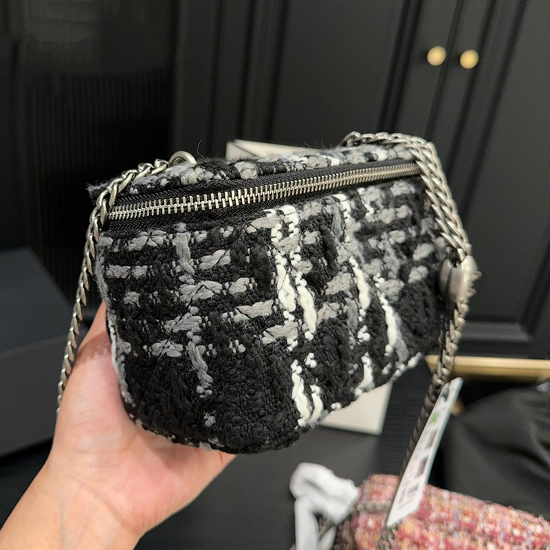 Tasarımcı Klasik 23S Mini Tweed Vanity Case Crossbody Çanta Yüksek Kaliteli Lüks Kadın Moda Makyaj Kutusu Omuz Çantası Fransız Marka Bayanlar Çanta Satchel