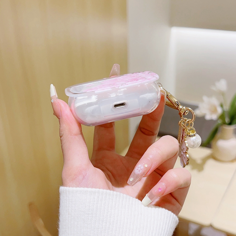 Étuis en TPU souple de fleur de fleur pour Airpods Pro2 Air pods 3 1 2 Air Pod Airpod Pro 2 Love Heart rose clair Sakura accessoires pour écouteurs housse de protection avec sangle de perles