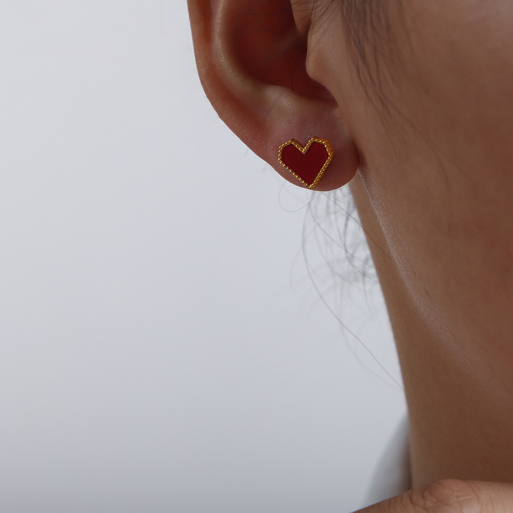 Petit collier en forme de cœur rouge en acrylique plaqué or, style clair, ensemble de trois pièces, boucles d'oreilles et Bracelet