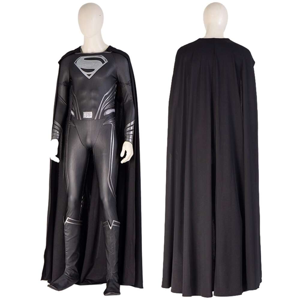 Cosplay adulto supereroe Clark Kent tuta nera costume cosplay tuta da battaglia Halloween completo di oggetti di scena