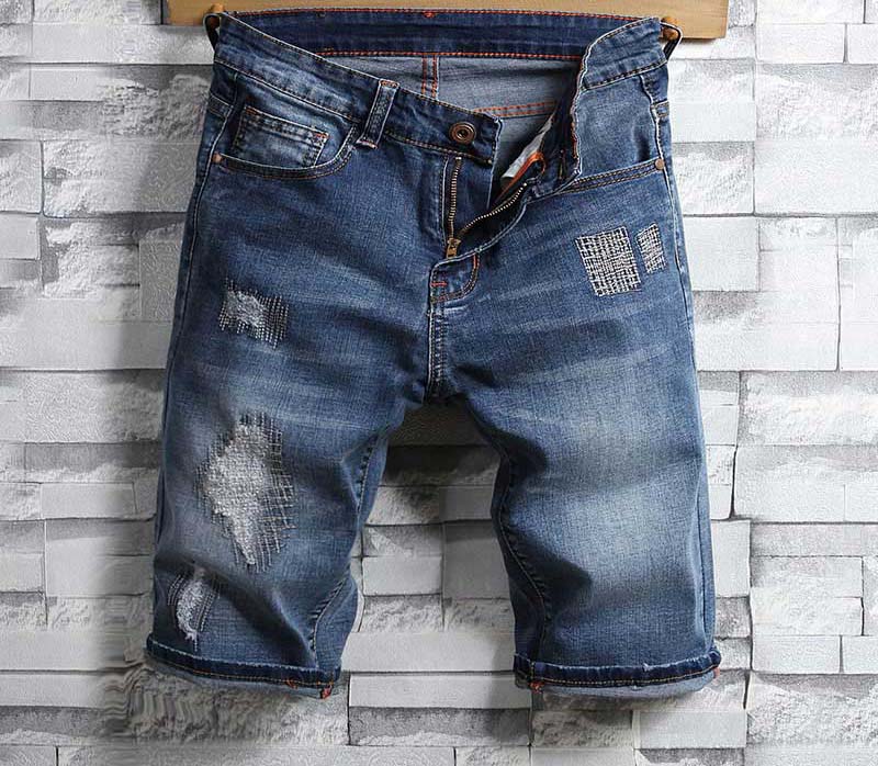 Mäns korta jeans Motorcykel jeans korta byxor mager rippade mäns denim shorts mäns designer jeans