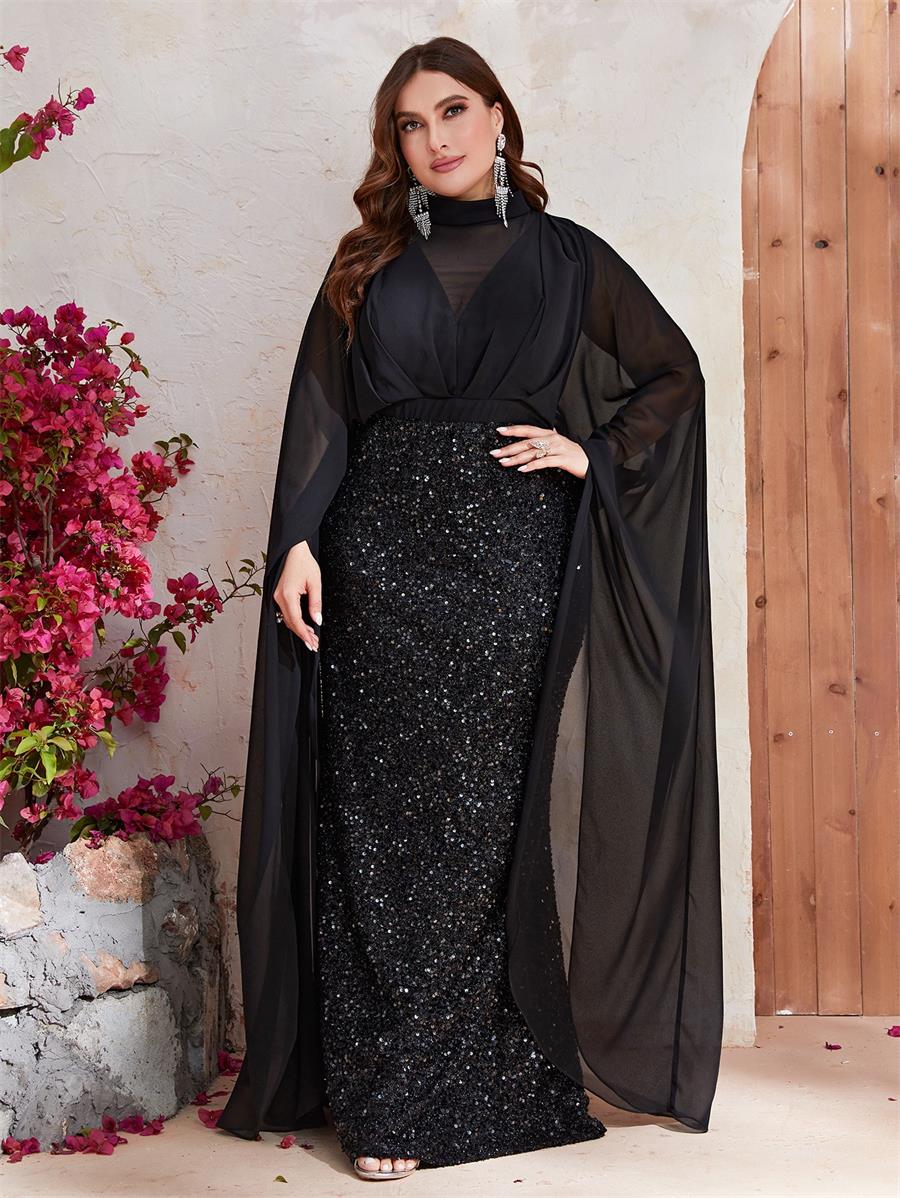 Musilm Evening sukienka duża cekinowa szyfonowa wysoka szlafrok czarny Dubai Arab Arab FMGT530