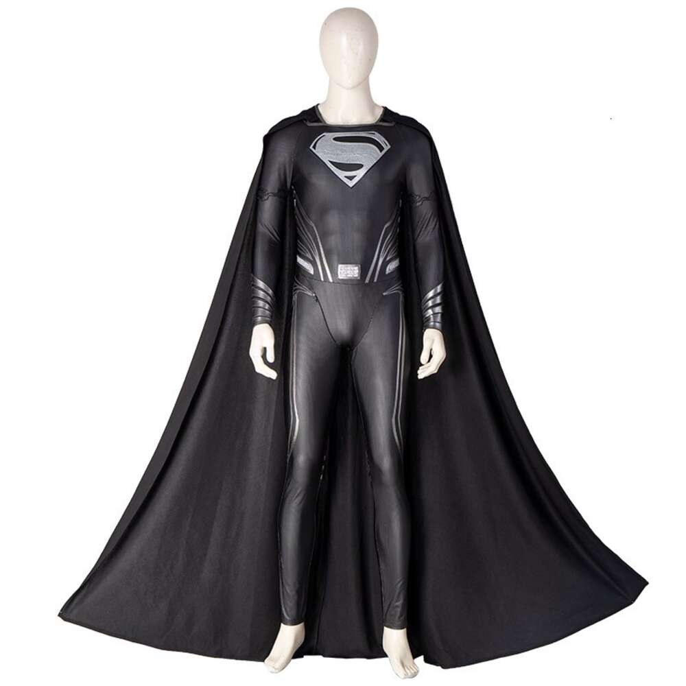 Cosplay adulto supereroe Clark Kent tuta nera costume cosplay tuta da battaglia Halloween completo di oggetti di scena