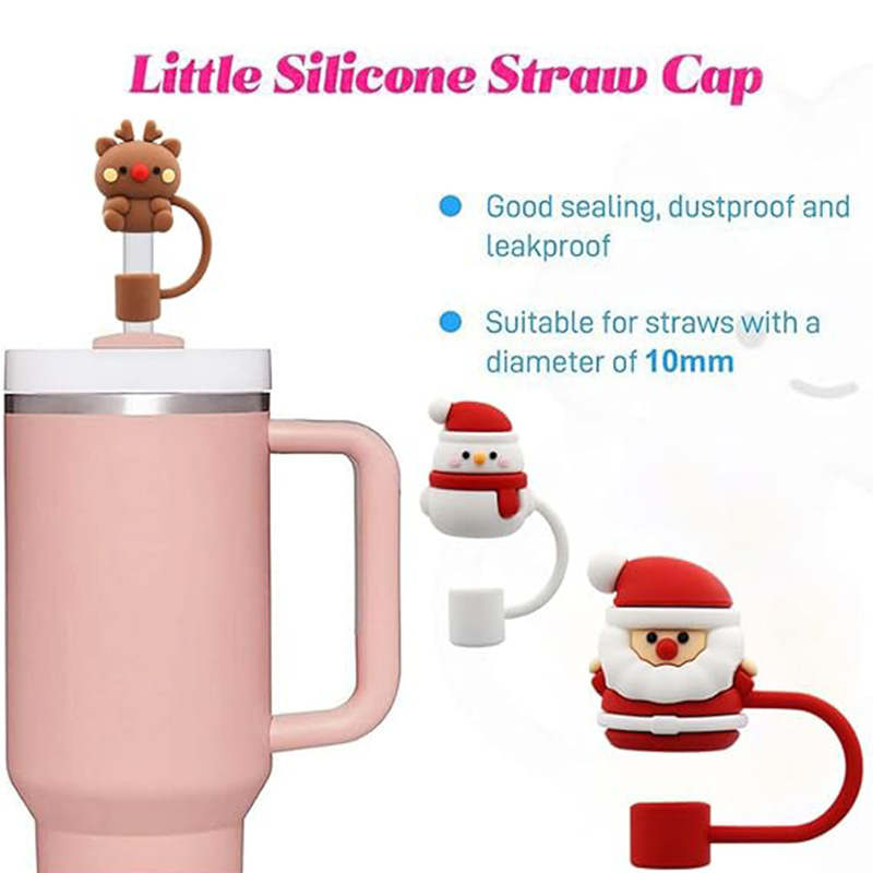 Creative Silicone Straw Cover Caps Cute Christmas Style Soft Drinking Dust Tips Cover Splash Proof Plugs Lids Anti-dust Cups Rubber Tip 8mm 10mm Lovely Decorations