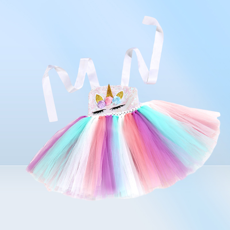 Nuovo abito tutu con fascia ragazze bambini Unicorn paillettes abiti da tulle in tulle costume veloce spedizione 2505371