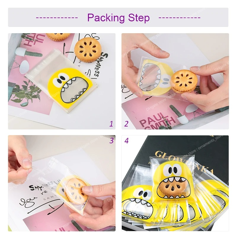 cookie candy bag cartoon cartoon cartoon cartoon self-hedsive plastic backaging for biscuit gip food backing ، baking package jewelry accessoriesjewelry packaging