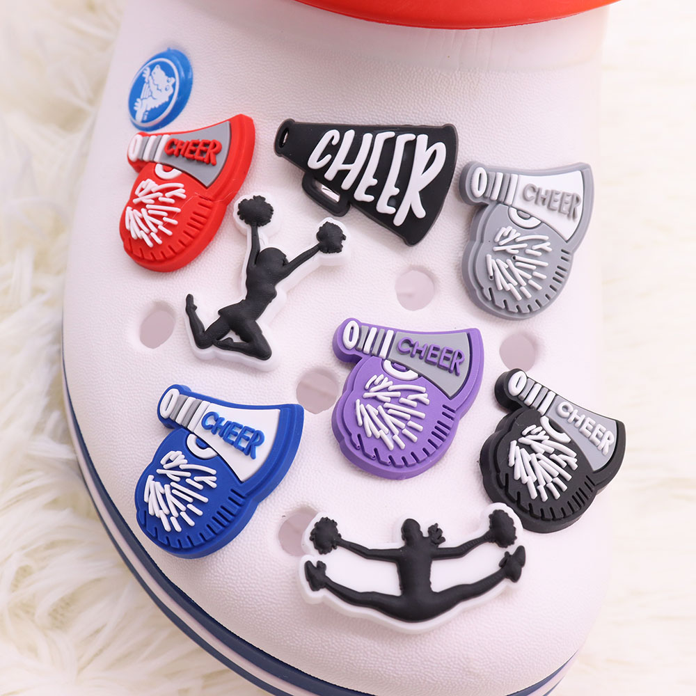 MOQ PVC Cheer Cheerleader Speaker Shoe Decoration Charm Buckle Accessories Clog Pins Buttons Decorations for Bands Bracelets