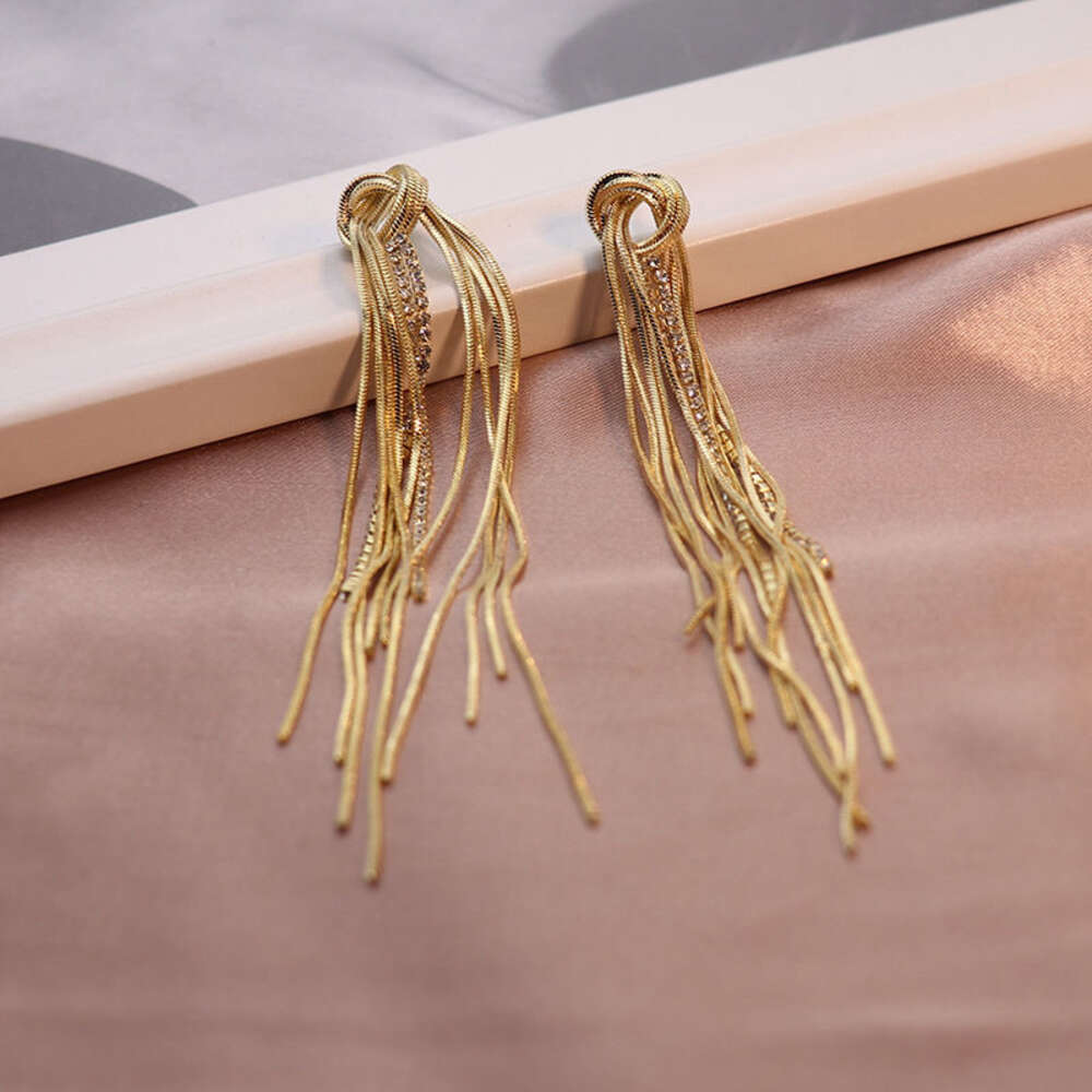 Aynı modele sahip netizen, kadınlar için ultra uzun düğümlü püskül çivili elmas küpeler abartılı, şık,