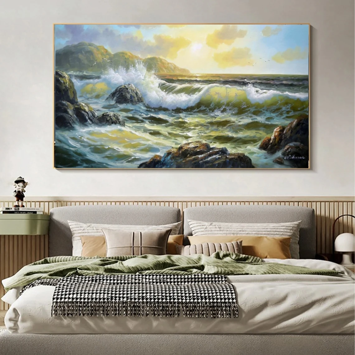 Seascape Waves Målningolja på duk för studierum Julkonpresent Hand Made Fine Arts On Wall For Living Room Home Decor