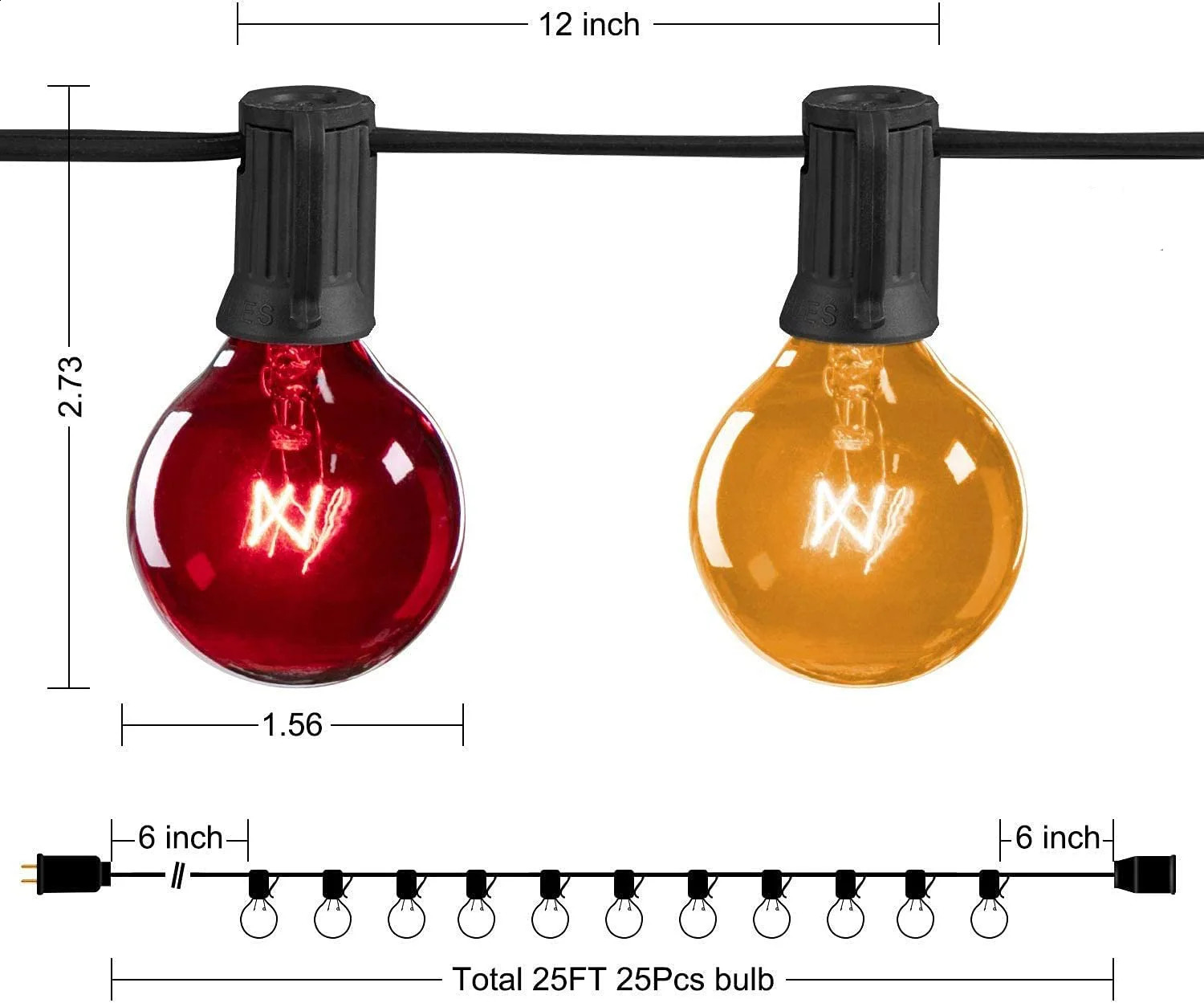 Noel dekorasyonları 25ft G40 Açık Patio Globe Renk Dizesi Işık Su Geçirmez 7W RGB Ball Ampul Peri Arka Bahçe Dekorasyon Aydınlatma 231030