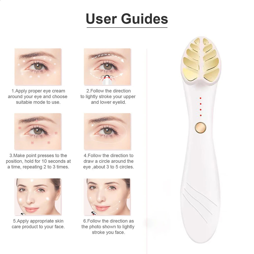 Ansiktsvårdsenheter EMS Electric Eye Massager Skinlyft LED Pon Therapy Vibration Heated Antiaging Wrinkle Removal Dark Circle Puffiness 231030