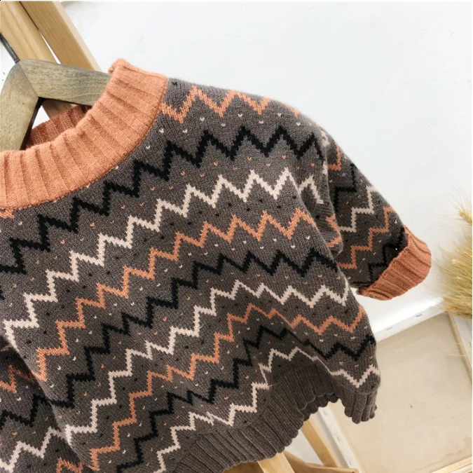 Pullover Autumn Winter Boy girl Sweater Kids Striped Ribbed Knitting Children Soft Clothes Boys Tops Outfit Clothing 231030