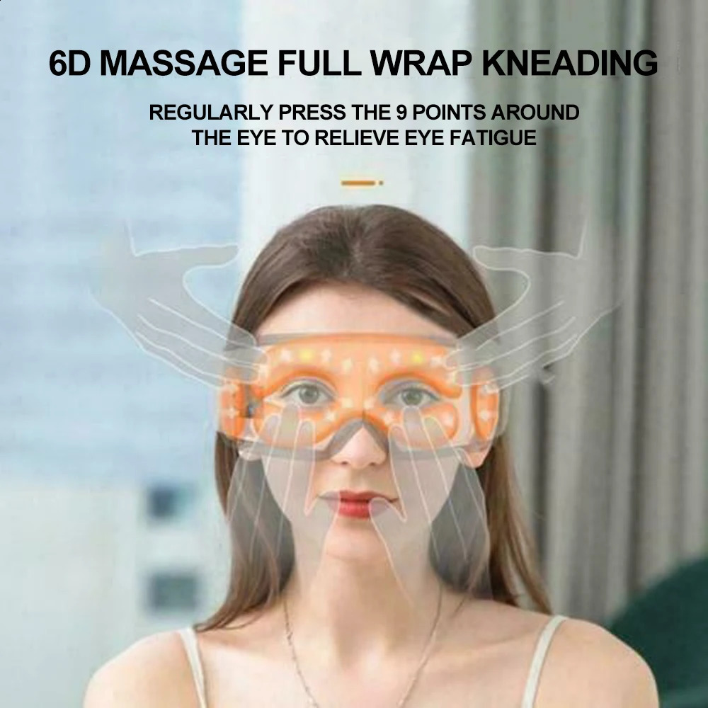 Eye Massager Electric Heat 6D Airbag Compress Vibration Massage Glasses Smart Care Instrument Bluetooth laddningsbar 231030