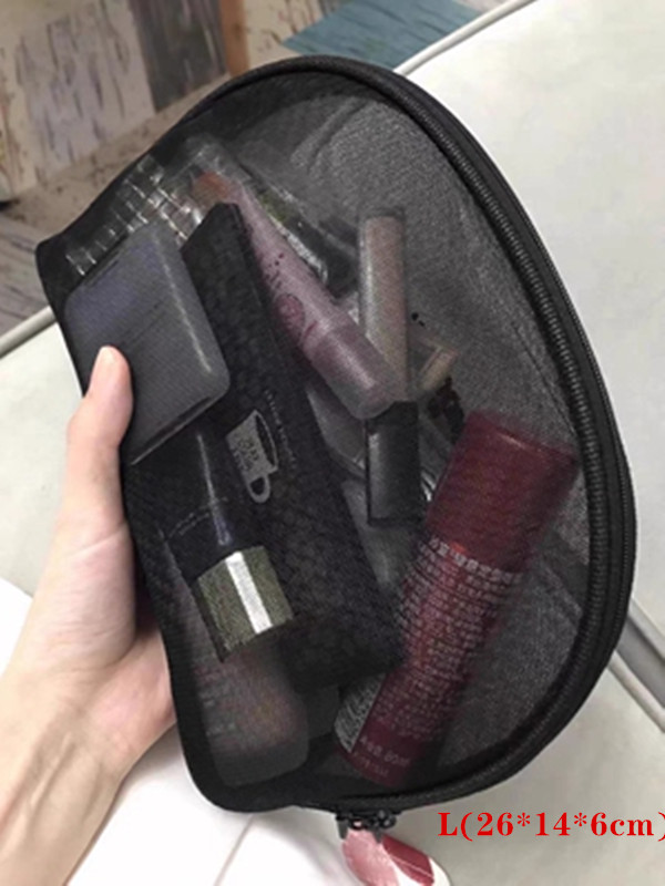 패션 디자이너 보관 가방 검은 색 투명 메쉬 레터 로고 대용량 지퍼 메이크업 가방 립스틱 가방 휴대용 워시 가방 여행 세기구 저장 상자