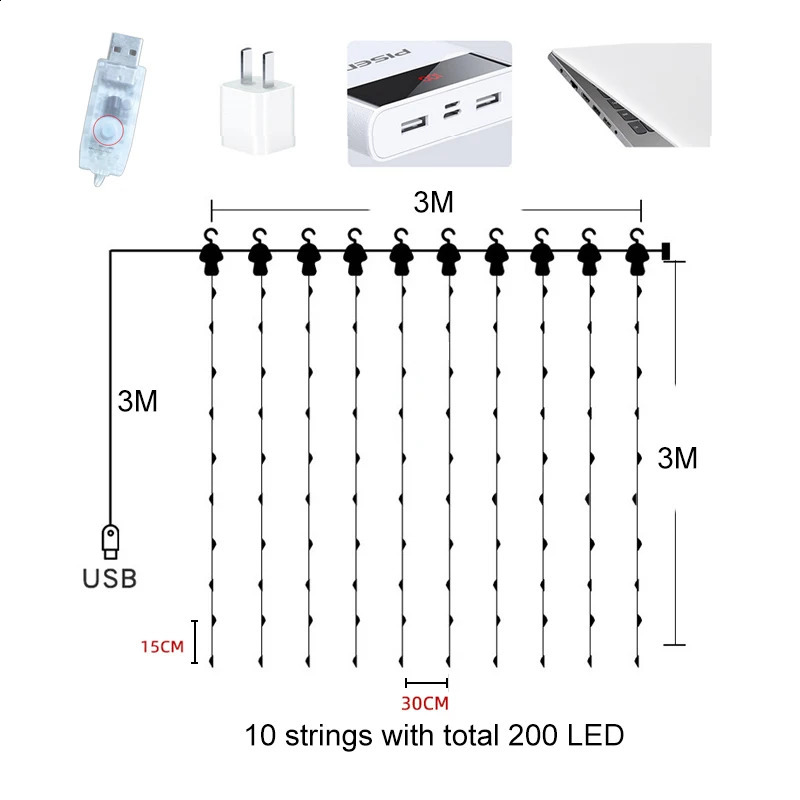 Décorations de Noël Éclairage de vacances LED String Rideau Garland APP RGB Dream Color Flash Music Timer Fonction USB Light Décoration de la maison 231030