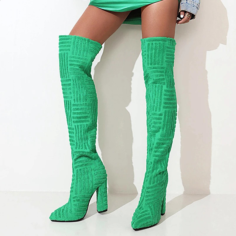 Boots Women Designer Brand Over The Knee Winter Shoes Sexy High Heel Lady pekade Toe Suede Lår Slip på 231030