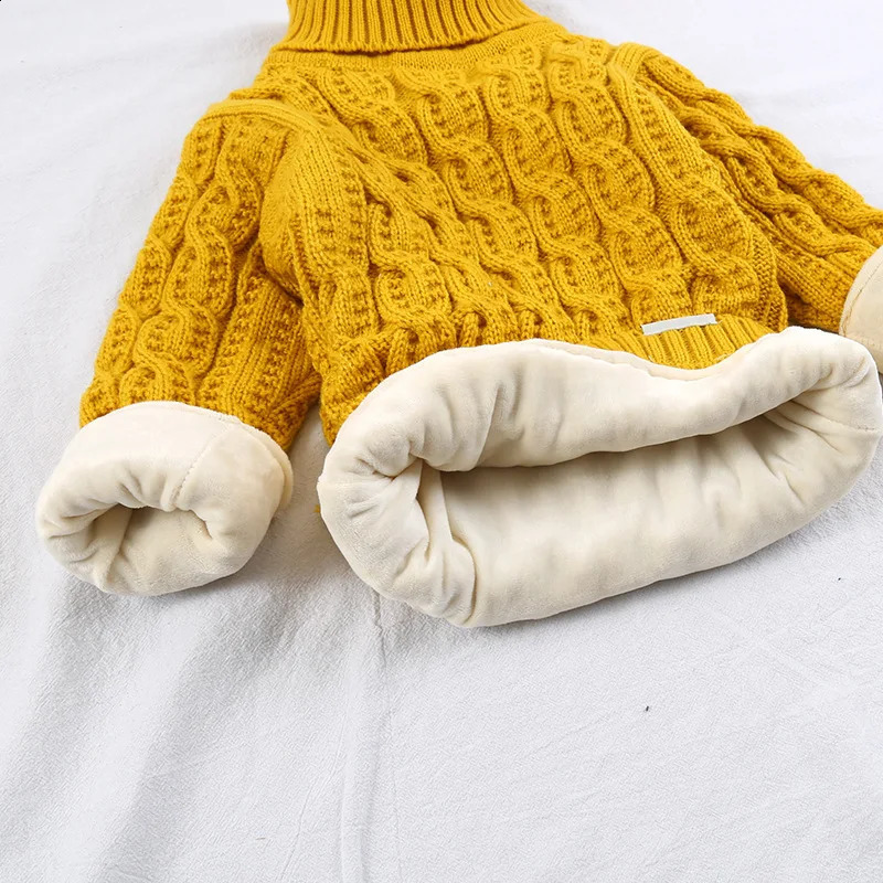 Pullover filologia pluszowa w czystym kolorze zimowa dziewczyna dzieciak grube dzianinowe koszule golfowe solidne wysokie kołnierze pulower puchowy Sweter 231030