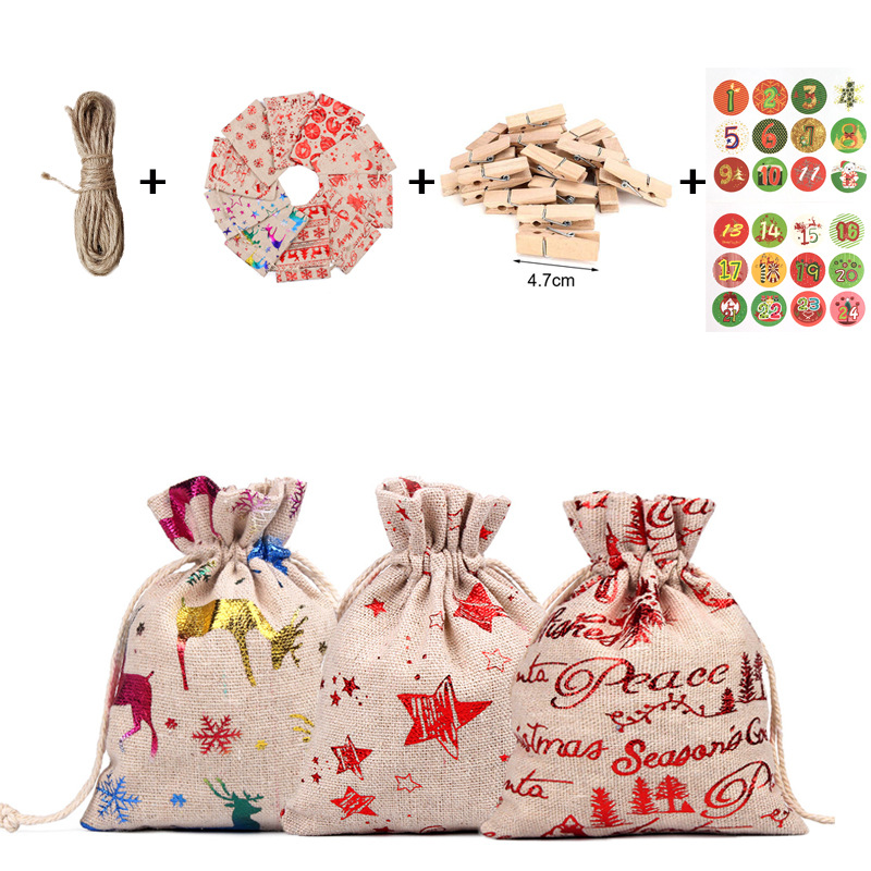 Bolsa de Navidad Decorada colgante pequeña bolsa de tela Calendario de Adviento saco Bolsa de regalo de Navidad conjunto Estrellas Elk Media de Navidad LXL03