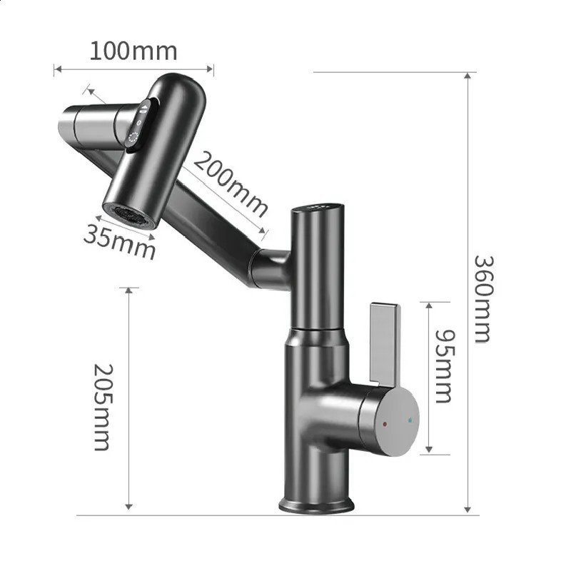 Robinets de cuisine Affichage numérique LED robinet de lavabo 360 Rotation multifonction jet pulvérisateur eau froide évier mélangeur robinet de lavage pour salle de bain 231030