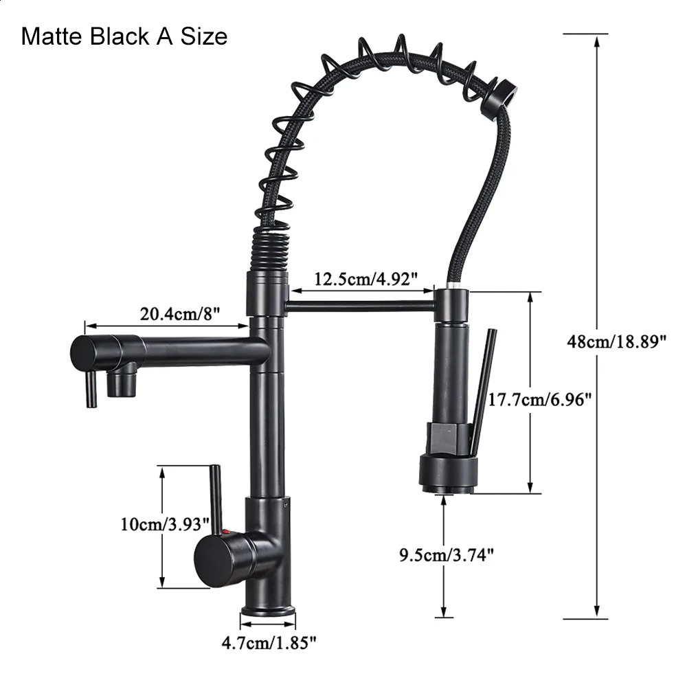 Rubinetti da cucina Rubinetto lavello in ottone nero estraibile Miscelatore acqua fredda Rubinetto gru con doppia bocca Rotazione a 360° Montaggio su piattaforma alta 231030