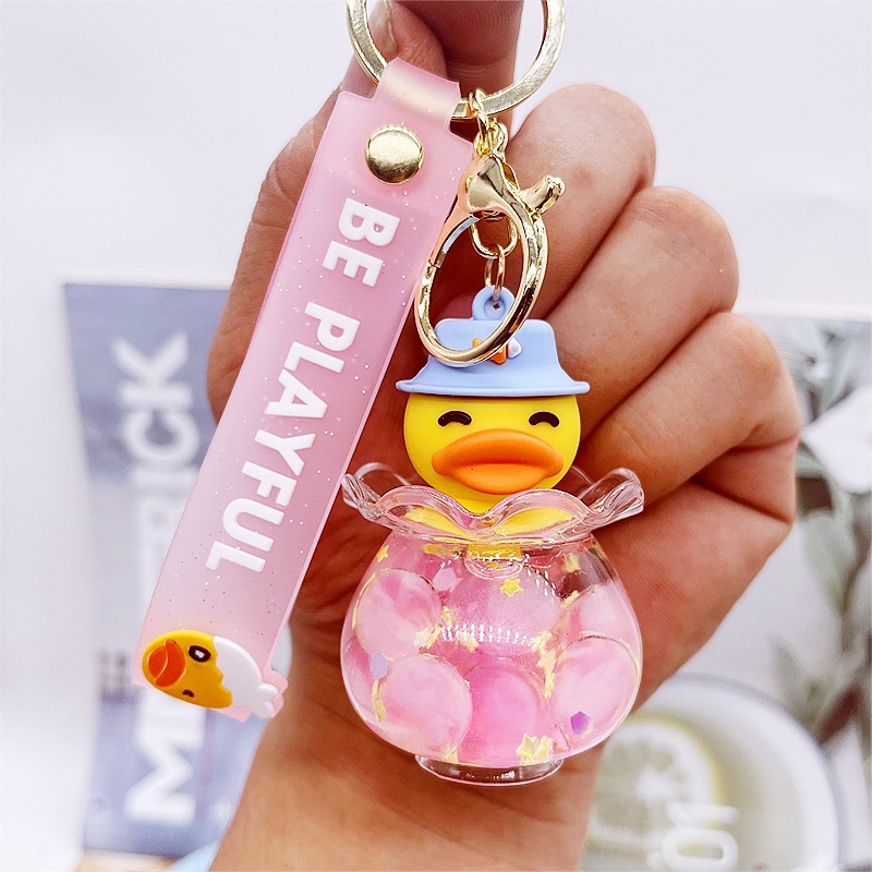 Little Yellow Duck Bubble Beads Keychain Exquisite Girl Heart Flowing Sand Bottle Pendant Car Bag Accessories Gift