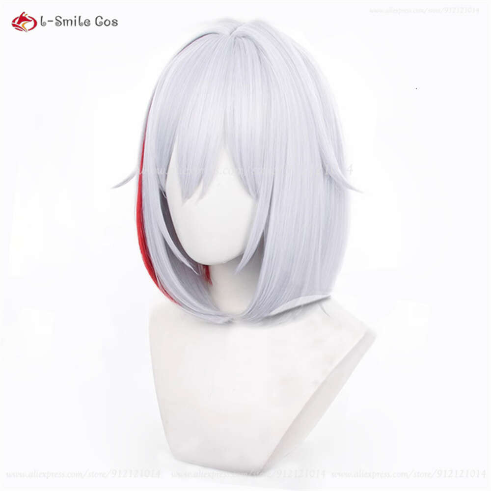Catsuit Costumes Honkai Star Rail Topaz Cosplay 35cm Short Grey Purple Highlights Red Anime Wigs Heat Resistant Synthetic Hair + Wig Cap