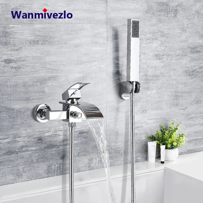 Badrum duschhuvuden krom vattenfall badkar kran väggmonterad badkar kran kallt vatten mixer bad robinet baignoire 231030