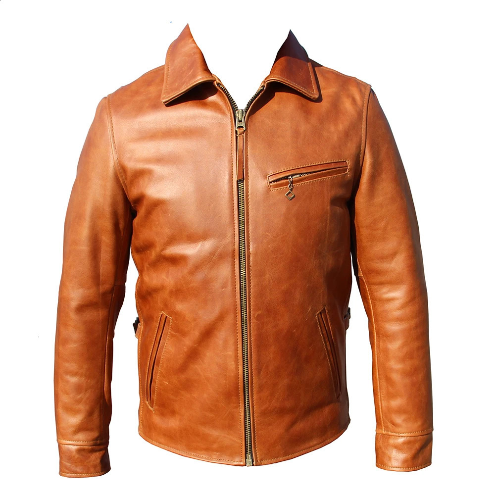 Men's Leather Faux Leather Oil Waxed Cowhide Genuine Leather Jacket Men Color Changes Slim Fit Real Skin Coat Autumn Chaqueta Cuero Hombre Mens Jackets 231030