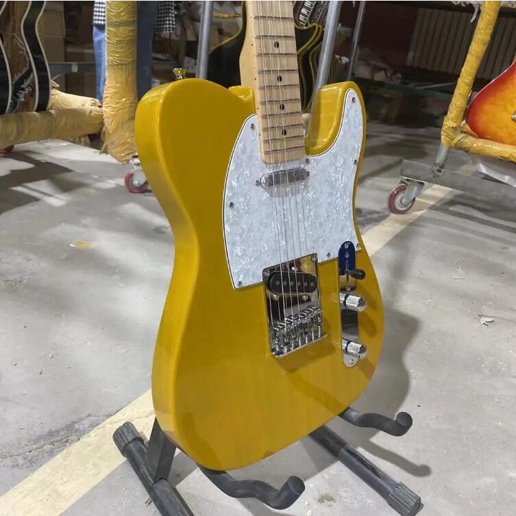 tl-Electric Guitar White Pearl Pickguard, Maple Fingerboard, Nature Yellow Color, High Quality Guitarar, 