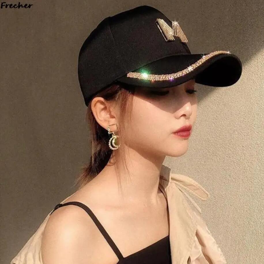 Luxe Vrouwen Koreaanse Versie Diamond M Brief Baseball Cap Fashion Party Snapback Hoed Zomer Gouden Vizieren Hoeden Hip Hop Caps