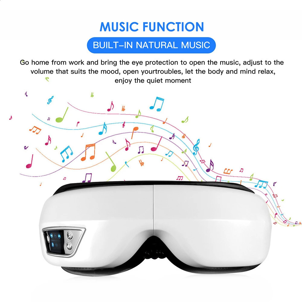 Eye Massager Electric Heat 6D Airbag Compress Vibration Massage Glasses Smart Care Instrument Bluetooth laddningsbar 231030