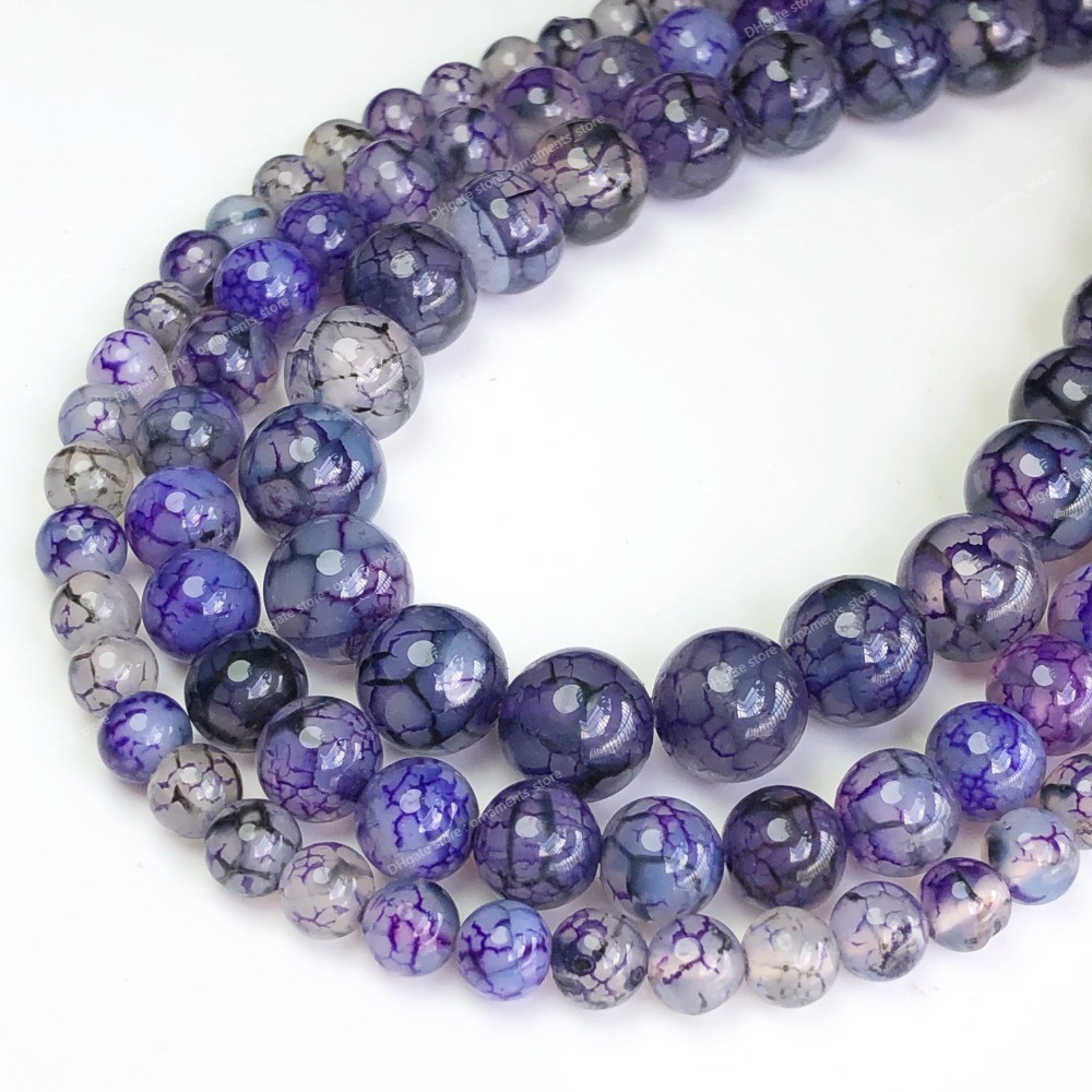 Natural Stone Purple Dragon Vein Agates Beaded Loose Round Beads for Jewelry Making DIY Fashion Bracelet Accessories 15Strand Fashion JewelryBeads stone bracelet