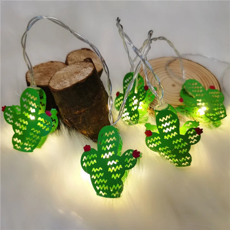 Julekorationer LED -ljussträng Holiday Decoration Battery Operated Pineapple Cactus Colorful Lights 231030