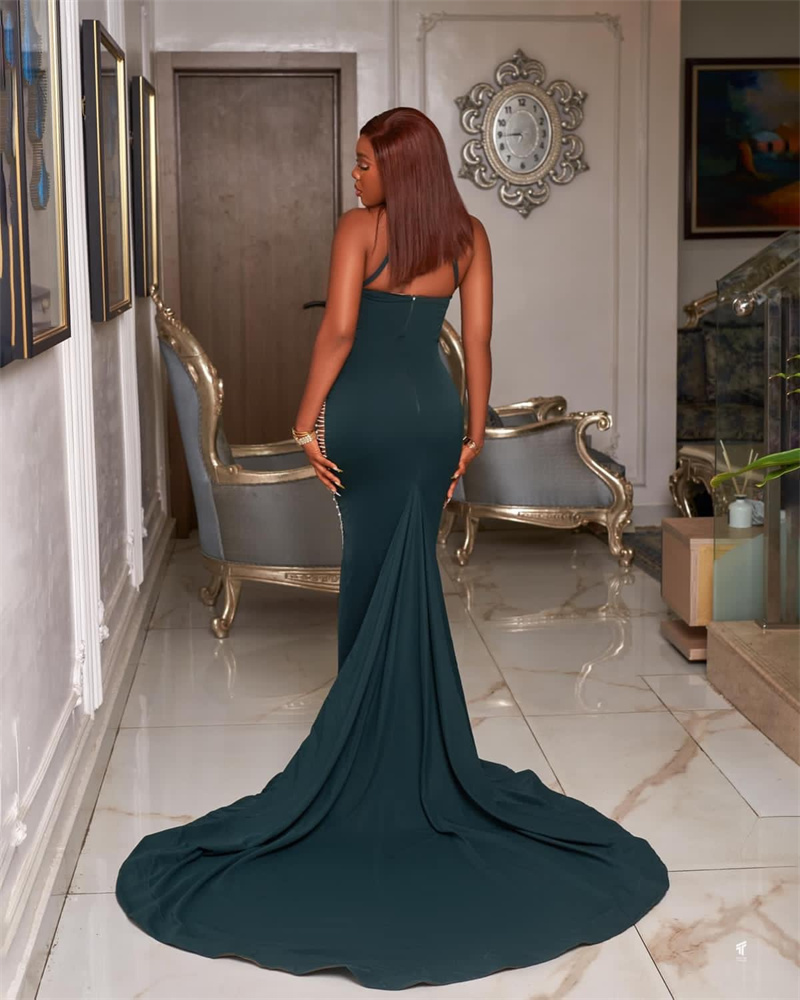 2023 ottobre Aso Ebi Arabo Sirena Verde scuro Abito da ballo Liste Lussuoso Serata formale Festa Secondo ricevimento Compleanno Abiti di fidanzamento Abiti Robe De Soiree ZJ21