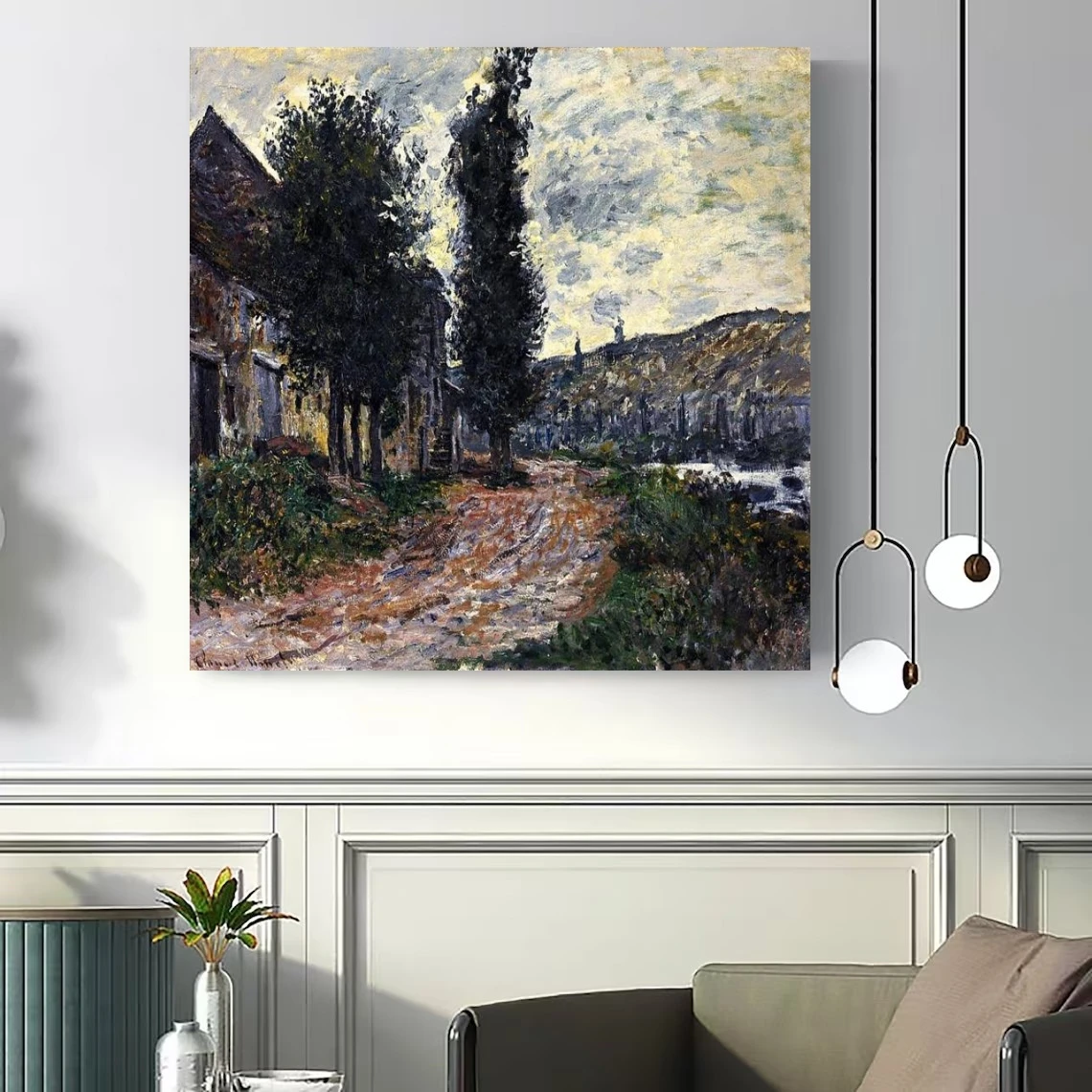 Tow Path at Lavacourt by Claude Monet Oil Painting Reproduction on Canvas Impressionist Landscape Wall PictureArtwork Handmade