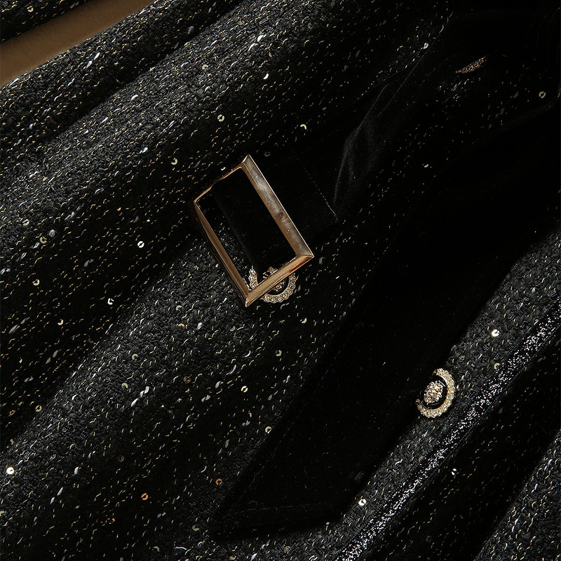 1022 xxxl 2023秋のミラノ滑走路コートジャケット長い袖の首ネックブラックツイード高品質ボタンファッションレディースsh sh