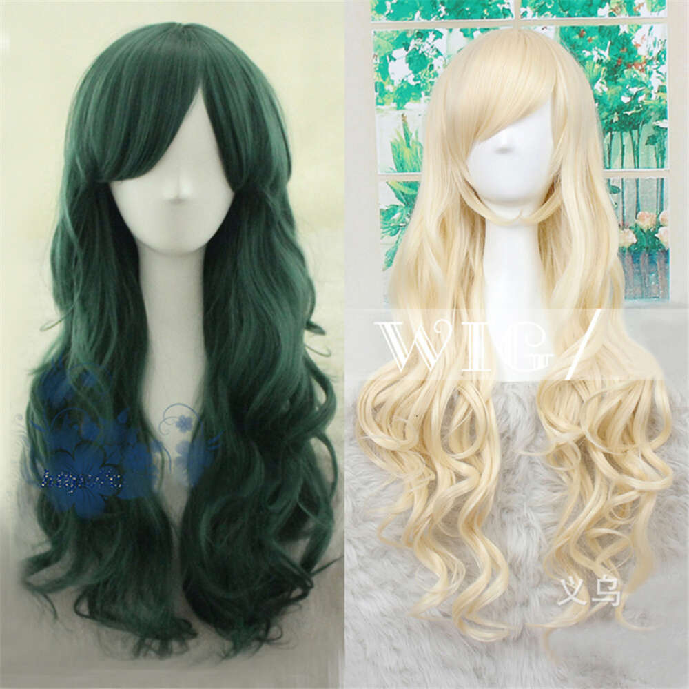 Catsuit Costumes My Hero Academia Izuku Midoriya Female 70cm Long Dark Green Cosplay Katsuki Bakugo Blonde Curly Wavy Hair Wigs + Wig Cap