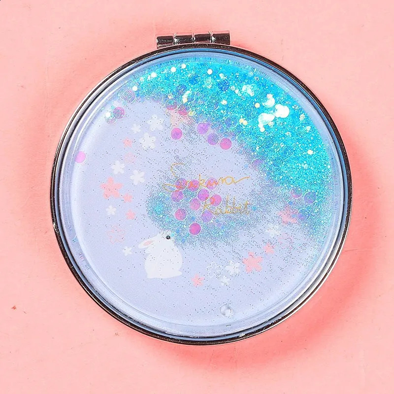 Compact TSHOU105 Fashion 2-Face Mini Pocket Makeup Mirror Creative Cosmetic Compact with Flowing Sparkling Sand Cartoon Pocket 231030