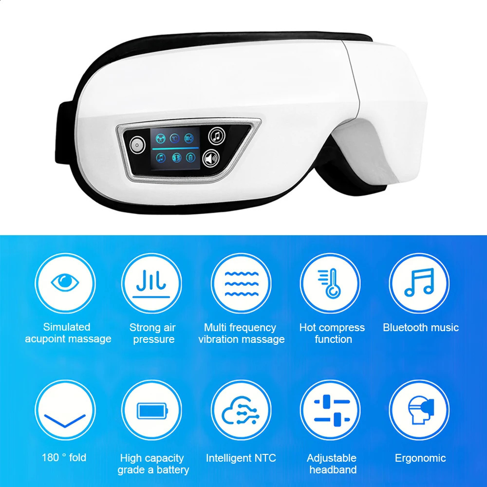 Eye Massager Electric Heat 6D Airbag Compress Vibration Massage Glasses Smart Care Instrument Bluetooth laddningsbar 231030