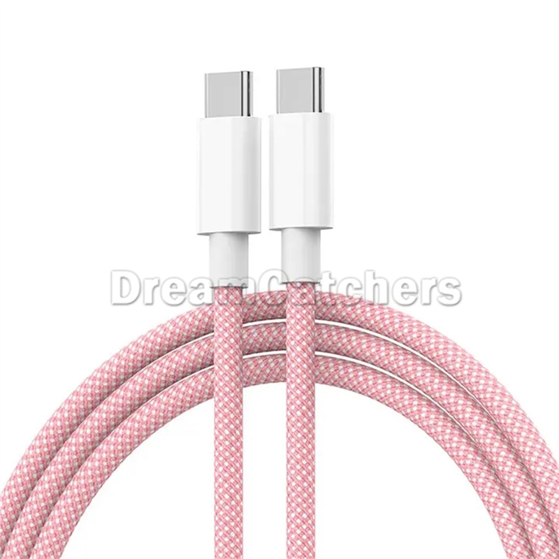 USB-C till USB-C 20W PD Charger Data Cable Type-C till Type-C 1M 3ft 2M 6ft flerfärgad färgglad flätad nylonkabel för smart telefon