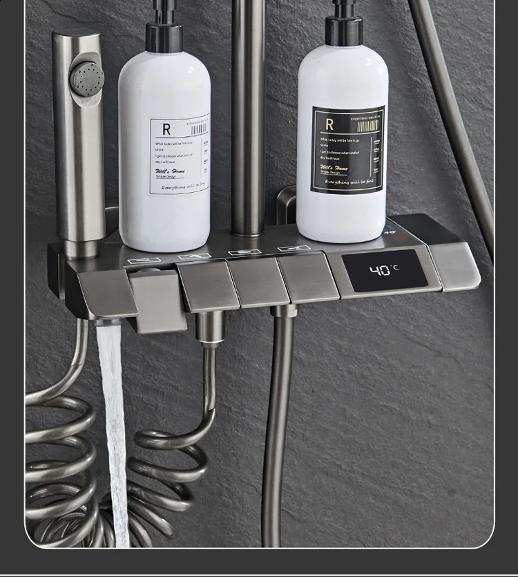 Bathroom Shower Heads System Constant Temperature Set Wall Bath Faucet Rainfall Brass Spout Accessories 231030