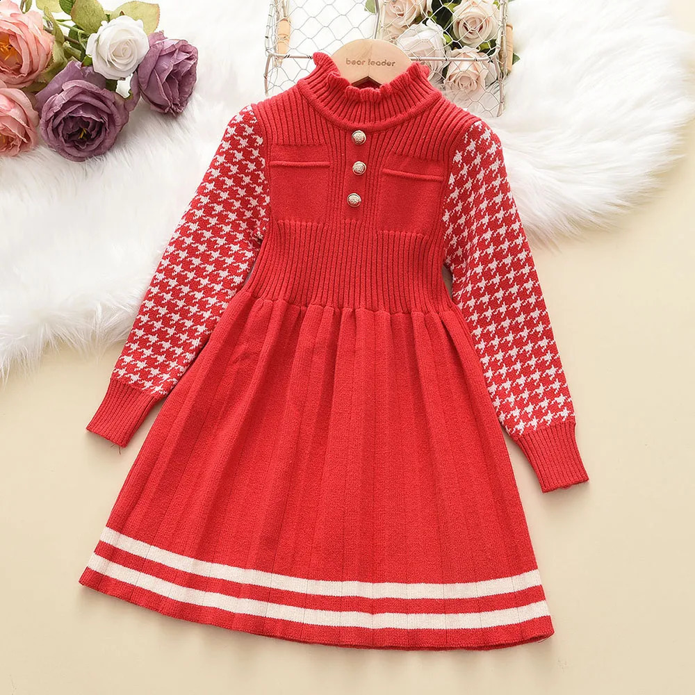 Dancewear Bear Leader Autumn Winter Girls Dress 4 8Y Kids Princess Party Sweater Knitted Dresses Christmas Costume Baby Girl Clothes 231030