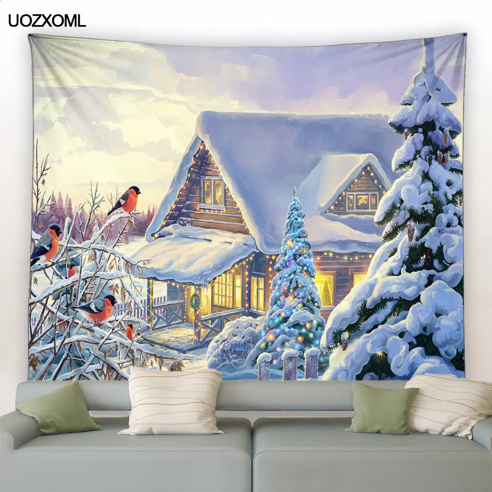 Weihnachtsdekorationen Wandteppich Lustiger Weihnachtsmann Rentier Kamin Weihnachtsbäume Winterlandschaft Jahr Zuhause Wohnzimmer Dekor Wandbehang 231030