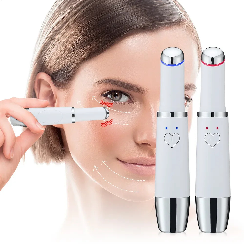 Face Care Devices Mini Electric Eye Massager Pen Vibration LED Pon Therapy Heated Antiaging Wrinkle Removal Device Dark Circle Puffiness 231030