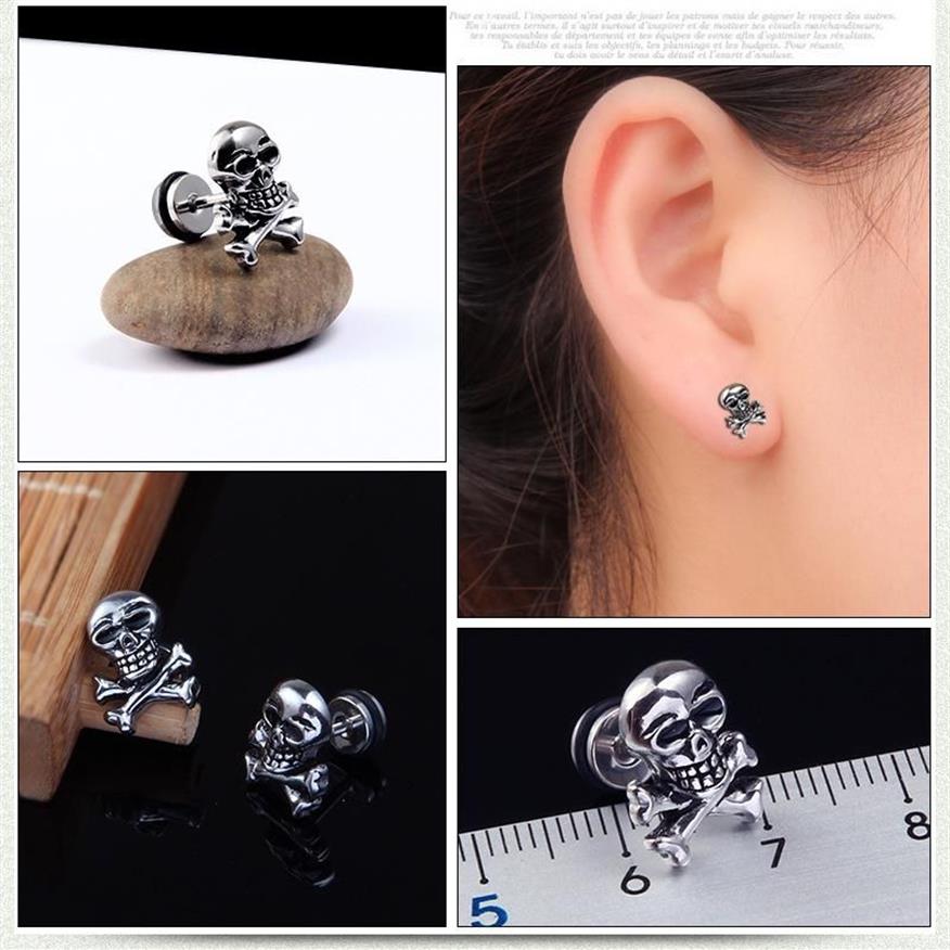 Halloween horreur crâne boucles d'oreilles bijoux hommes Piercing acier inoxydable squelette tête Rock Punk boucles d'oreilles bijoux 1212l