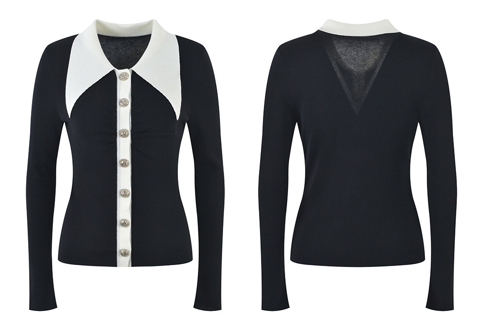 1025 XL 2023滑走路秋、同じスタイルのセーター長袖首ネック黒い白いカーディガン服高品質の女性YL