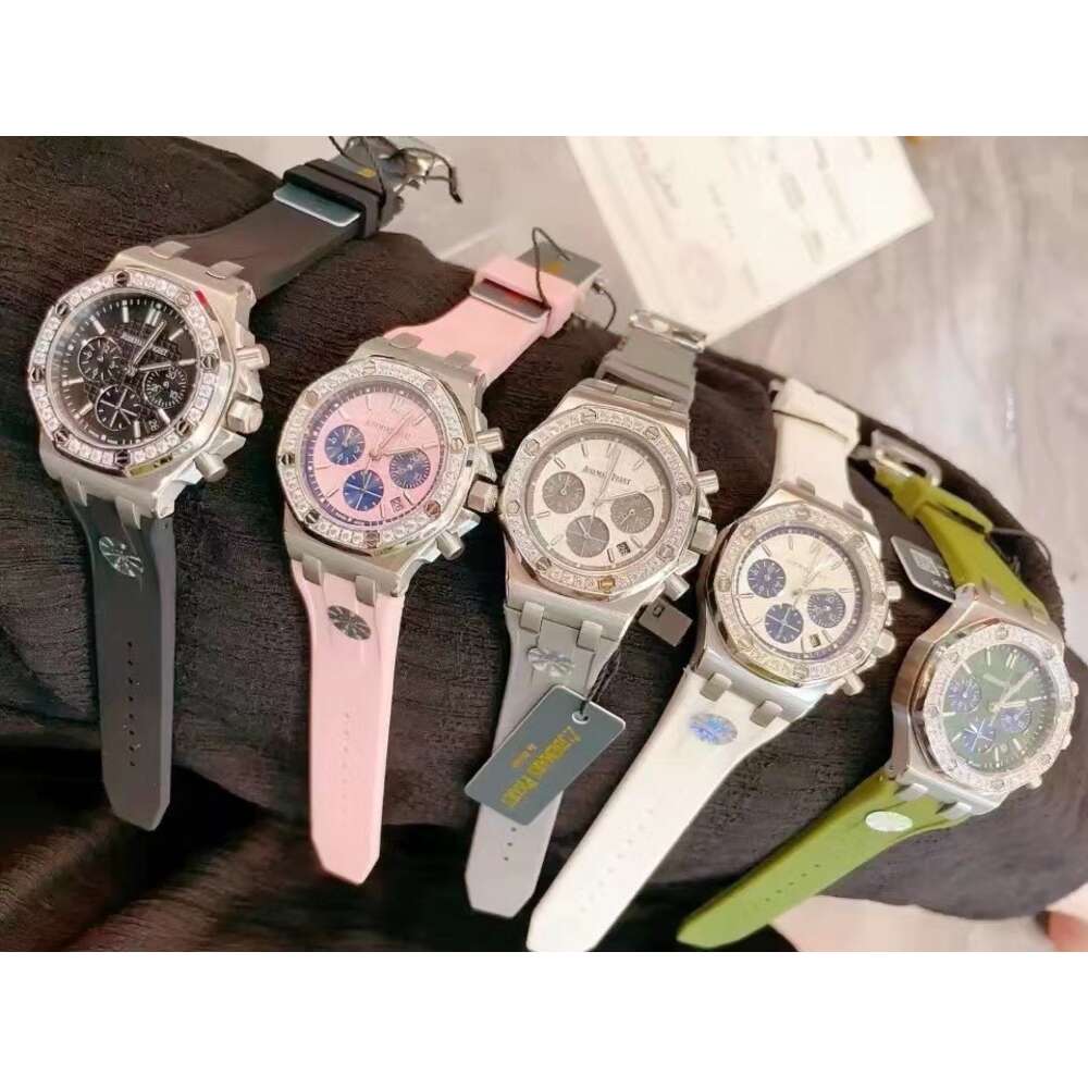 Luxury Mens Mechanicalaps Luxury Women Titta på lyxiga Bust Down AP -klockor med Box 51ZS Fantastiska diamanter Bezel Rubber Strap Fashion Quartz Uhr Montre Audmar Lu