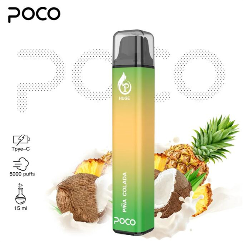 오리지널 메쉬 코일 5000 퍼프 Poco 거대한 일회용 vape 펜 전자 담배 충전 가능한 15ml 10 컬러 장치 최신 증기 펜